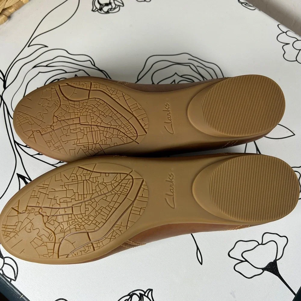 Clarks Women's Canebay Plain leather ballet flats Tan Brown Orange Stripe 8.5 M
